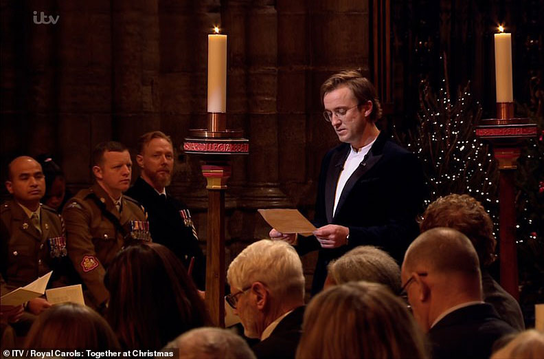 Tom Felton reading a letter from a soldier to his sister from Aaron Shepard's story 'The Christmas Truce' for ITV's 'Royal Carols: Together at Christmas.'